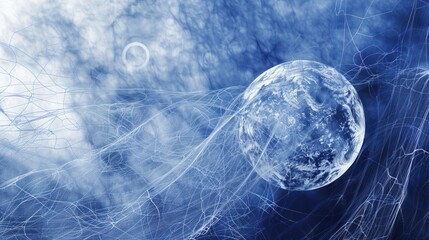 Wall Mural - Abstract blue and white planet with light streaks.