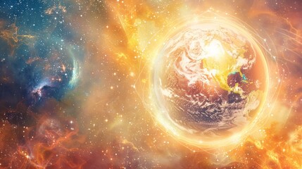 Wall Mural - Earth In The Cosmos - A Colorful Cosmic Scene.