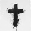 © KN Studio - Black Cross on White: A stark yet poignant image of a black cross against a white background, with splattered black ink adding a dramatic and emotional depth.  The cross evokes powerful religious symb