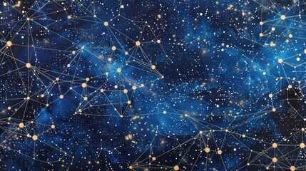 Canvas Print - Abstract Night Sky with Golden Constellation.
