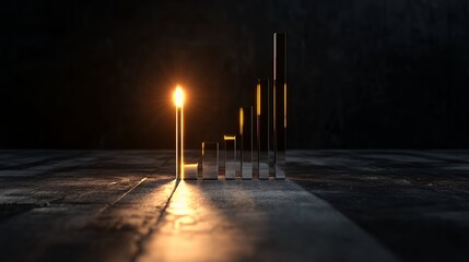 A candle and metallic bars create a visual representation of growth and progress.