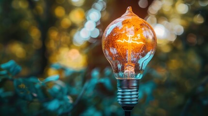 Wall Mural - Glowing light bulb with bokeh background.