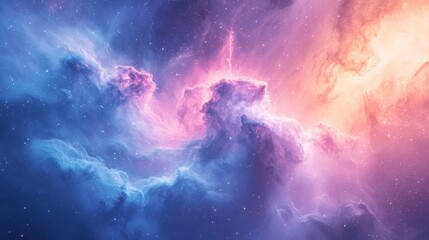 Wall Mural - ethereal close-up of a nebula, featuring soft gradients of purple blue and pink
