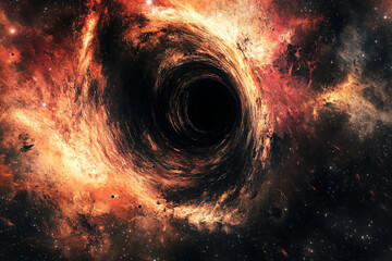 Wall Mural - supermassive black hole is warping fabric of spacetime in outer space. wormhole illustration in univ
