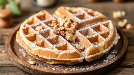 Wall Mural - Delicious Belgian Waffles with Fresh Strawberries and Blueberries on White Background, Flat Lay Top View with Copy Space