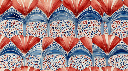 Sticker - pattern with red and blue flowers, ai generated