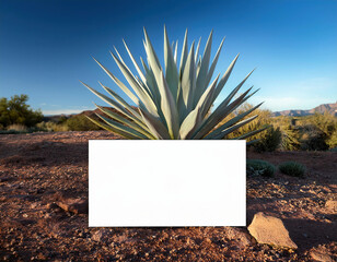 Wall Mural - Blank white card with agave plant in the desert