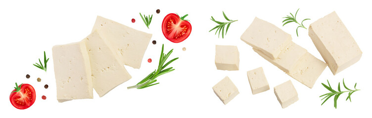 Wall Mural - tofu cheese isolated on white background with full depth of field, Top view. Flat lay