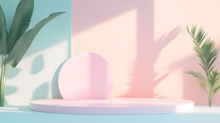 Poster - 3D rendered abstract platform showcasing a minimal pastel podium display