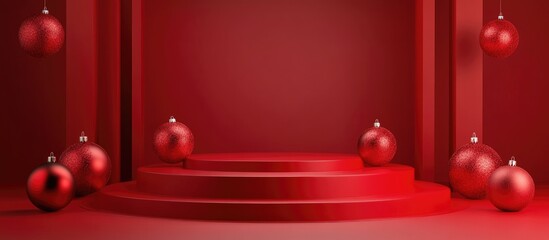Aufkleber - 3D render of a podium background with red tones suitable for showcasing products during the festive season