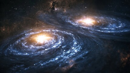 Wall Mural - Galaxy with Binary Stars : Close-up of a galaxy illuminated by two bright binary stars at its core