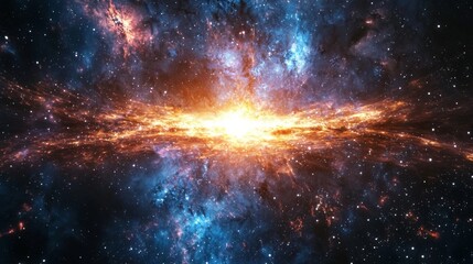 Wall Mural - intense starburst effect in the center of a galaxy, surrounded by cosmic dust