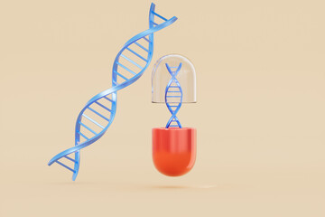 3d rendering medical DNA and capsule