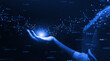 © Miha Creative - Ai Virtual Technology.Hand holding global network connection. Internet communication, Wireless connection technology. Futuristic technology with polygonal shapes.