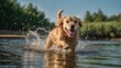 © Saad - Happy retriever running through water in nature