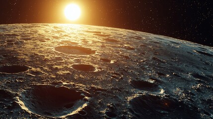 Wall Mural - rocky moon : detailed view of a rocky moon orbiting a distant planet, covered in craters