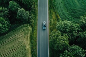 Wall Mural - an aerial view of a car driving down a country road