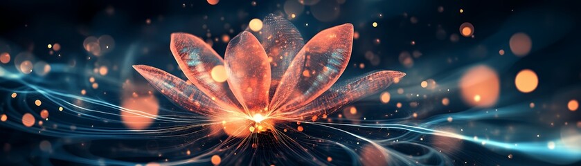 Wall Mural - A glowing lotus flower surrounded by ethereal light and soft bokeh effects.