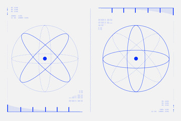 Atomic models and electron orbitals, visualizing structures and quantum mechanics with focus on atomic orbits. Science. Modern aesthetics, minimalist art. Vector design for cover, poster and ad