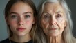 © pornsawan - Young woman and her elderly mother take care of their skin and look great,Two generations,Beautiful middle aged mother and her adult daughter,skincare and Aging concept,Comparison of young and old.