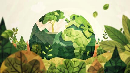 Poster - Earth Globe Illustration with Green Leaves.