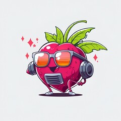 Wall Mural - Cool Strawberry with Headphones