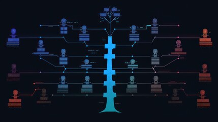 Digital network tree with human profiles.