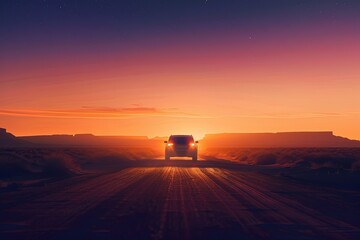 Wall Mural - a truck driving down a road at sunset