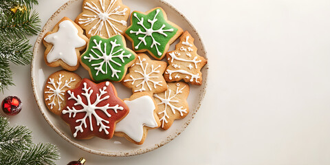 festive christmas cookies arranged on a plate decorated with icing and colorful shapes capturing the