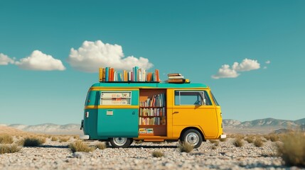 A bookmobile traveling through a rural region to promote literacy for all