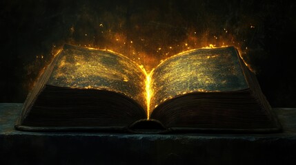 Open book with a glowing light emitting from pages