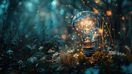 Canvas Print - Light Bulb Glowing in the Forest.