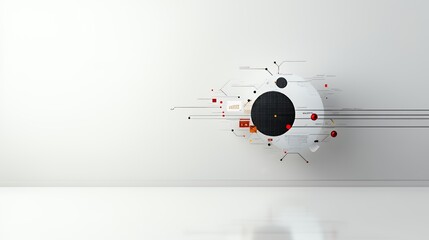 Wall Mural - Abstract design featuring a circular element with tech-inspired lines and nodes on a white background.