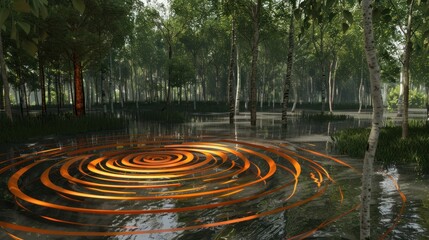 Sticker - Abstract Orange Ripples In A Forest Pond.