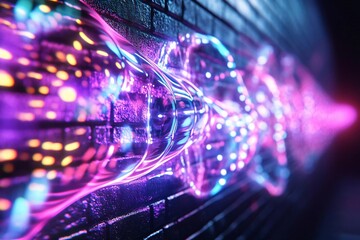 Wall Mural - a vibrant display of neon lights flowing along a textured wall, creating a captivating visual of col