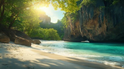 Wall Mural - Tropical Beach with Crystal Clear Water.