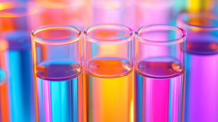 Vibrant test tubes filled with colorful liquids in a laboratory, representing scientific research and experimentation.