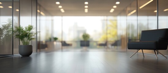 Sticker - 3D rendering of a blurred empty open space office with abstract light bokeh in the interior background