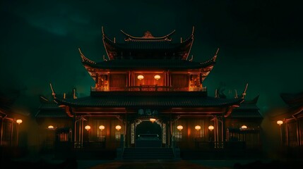 Dark landscape, architecture - Chinese temple.