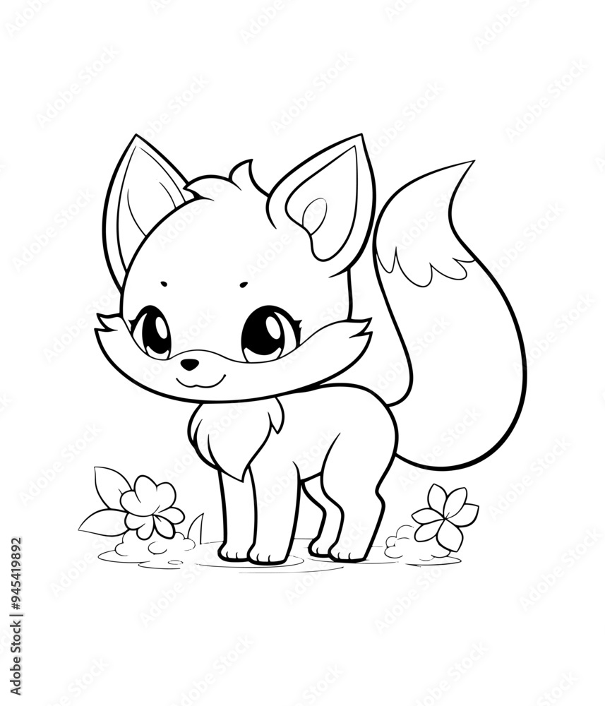 Cute Fox Printable Coloring Pages for Children Hand-Drawn Vector ...
