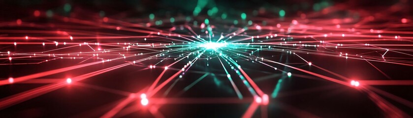 Wall Mural - Dynamic abstract background with vibrant red and green lines creating an energetic and futuristic atmosphere.