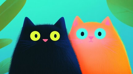 Naklejka na meble Two adorable cats in striking colors share a playful moment in a colorful underwater landscape