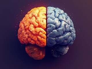 Wall Mural - artificial intelligence concept: human brain merging with technology, human brain vs ai technologies