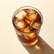 © Heng Heng - AI Stock - Refreshing glass of iced tea placed at the center of a simple bright and minimalist light background  The transparent glass and ice cubes create a clean crisp and serene visual composition
