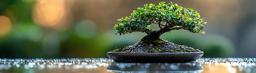 Canvas Print - Bonsai Tree in Pot with Reflection in Water Photo