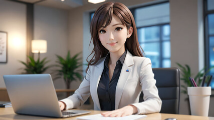 Businesswoman Using Laptop at Office Table