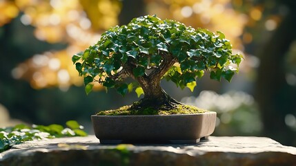 Wall Mural - Bonsai Tree in Pot on Stone - Realistic Image