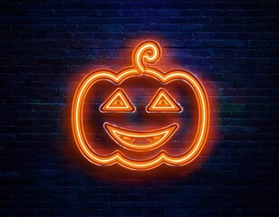 Wall Mural - vector realistic isolated neon sign pumpkin frame logo decoration display wall background concept happy halloween