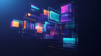 Wall Mural - concept of assembling a web page from modules that fly around the display. the web design studio con