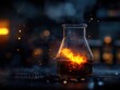 © Rossarin - A dramatic laboratory scene featuring a glowing flask with fiery liquid, surrounded by mystical smoke and sparks.